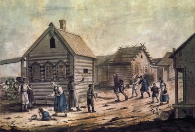 Arrival of the Village Mistress, a Watercolor Painting from the 1850s by Unknown